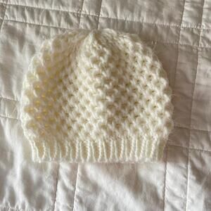 White chunky knit beanie womens hat warm cozy winter cottage autumn romantic